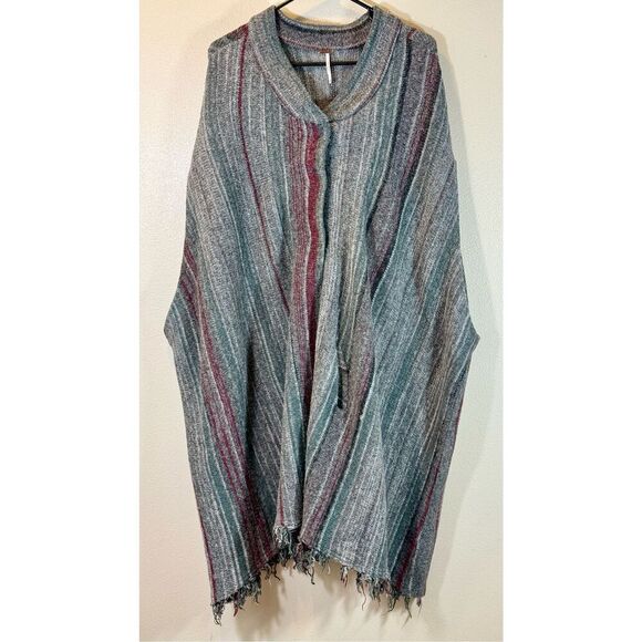 Free People Wool Women’s XS/S Cardigan Striped Blanket Poncho With Fringe & Pock - Picture 7 of 11